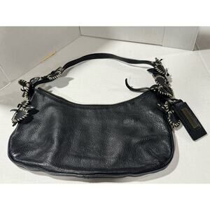 Antonio Melani Black Leather Shoulder Hand Bag Purse With Stitched Flowers